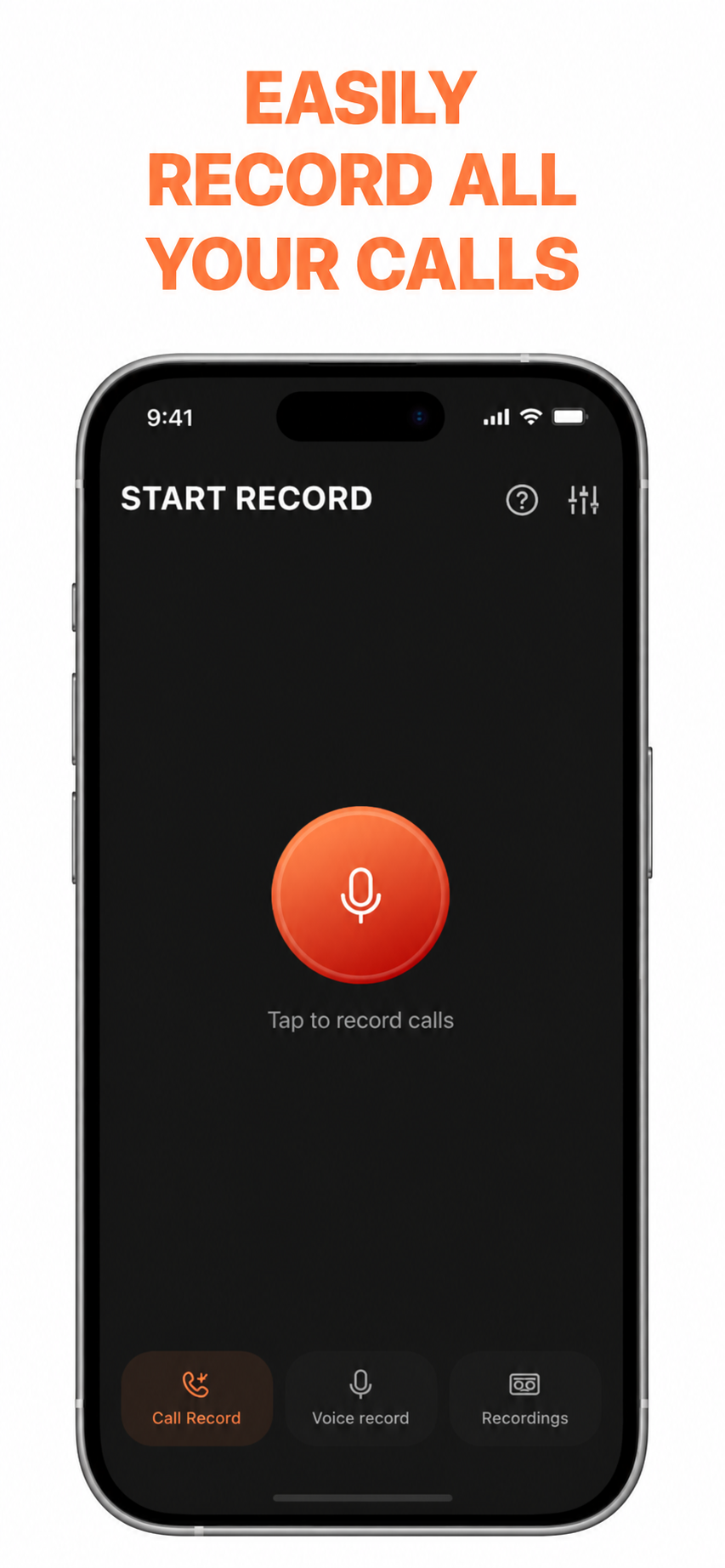 Record Phone Calls App showing its call recording screen